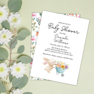 Cute Simple Little Bunny Wildflowers Baby Shower  Invitation