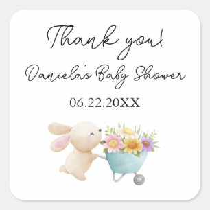 Cute Simple Little Bunny Wildflowers Baby Shower  Square Sticker