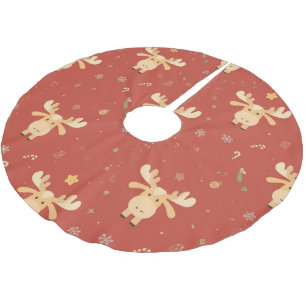Cute Simple merry christmas cartoon reindeer patte Brushed Polyester Tree Skirt