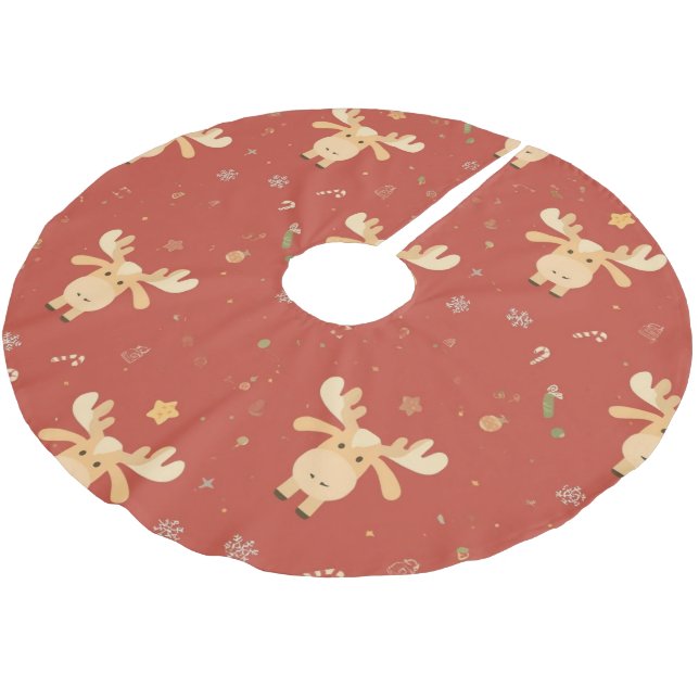Cute Simple merry christmas cartoon reindeer patte Brushed Polyester Tree Skirt (Angled)