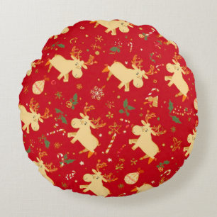 Cute Simple merry christmas cartoon reindeer patte Round Cushion