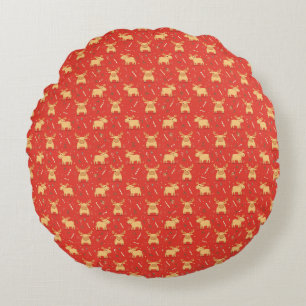 Cute Simple merry christmas cartoon reindeer patte Round Cushion