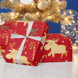 Cute Simple merry christmas cartoon reindeer patte Wrapping Paper