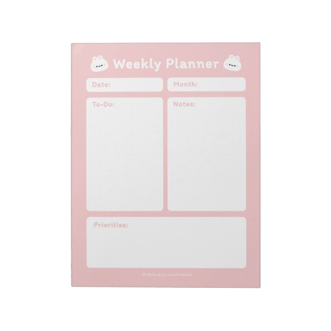 Cute Simple Minimalist Weekly Planner Notepad (Rotated)