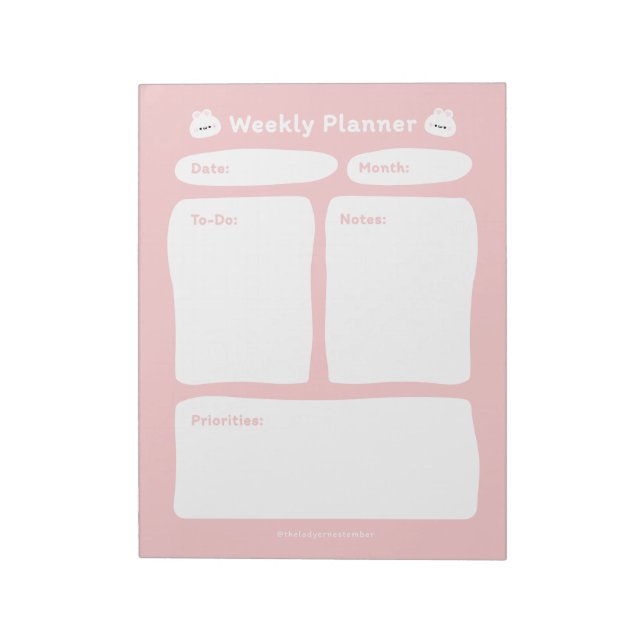 Cute Simple Minimalist Weekly Planner Notepad (Rotated)