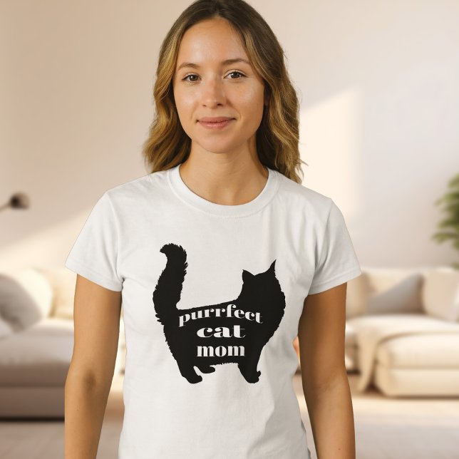 Cute SImple Modern Cat Mum Shirt (Modern black and white cat mom shirt with bold silhouette design and stylish typography.)