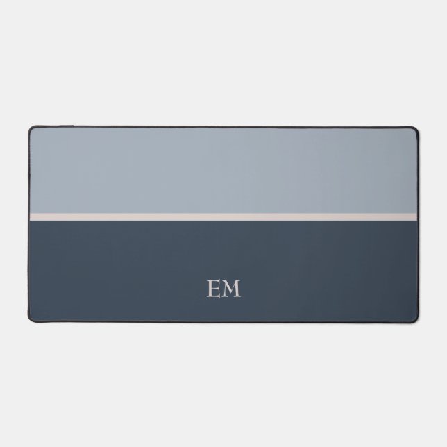 Cute Simple Modern Initials Monogram Blue Desk Mat (Front)