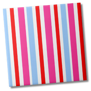 Cute Simple Modern Pink Blue Red Stripes Pattern Ceramic Tile