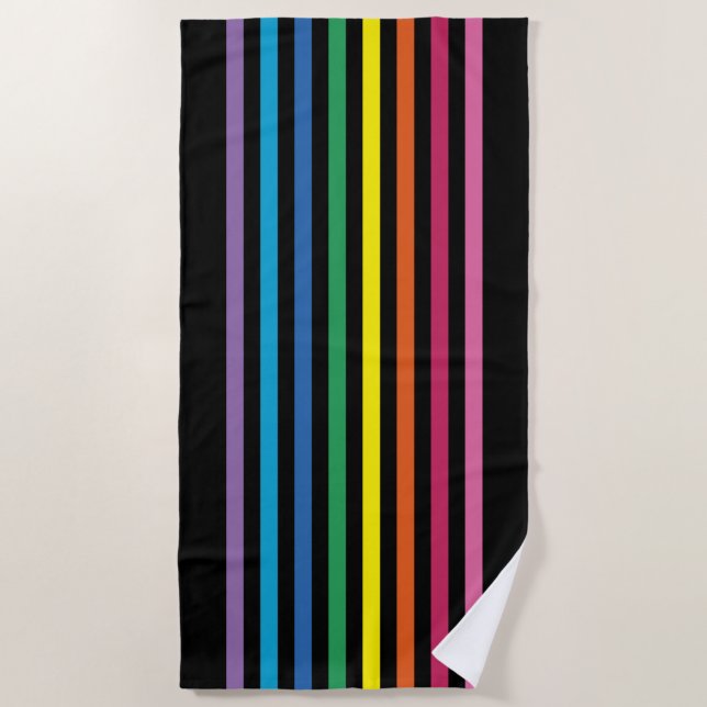 Cute Simple Modern Rainbow Colours Stripes Pattern Beach Towel (Front)