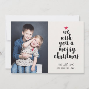 Cute Simple Modern Worded Christmas Tree Photo Holiday Card