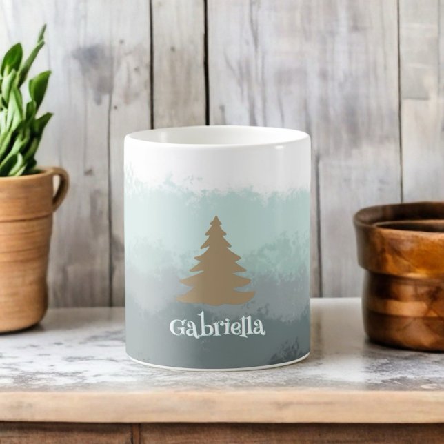 Cute simple name teal ombre gold tree modern cabin coffee mug (Creator Uploaded)