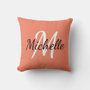 Cute Simple Orange Monogram Initials + Name Cushion