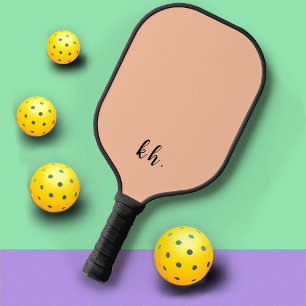 Cute Simple Peach Pink Monogram Initials Pickleball Paddle