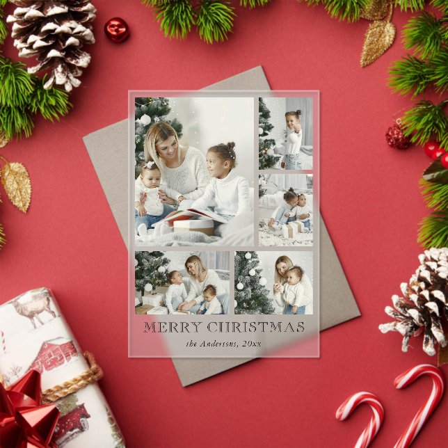 Cute Simple Photo Collage Christmas Holiday Card Acrylic Invitations (Insitu (Holiday))