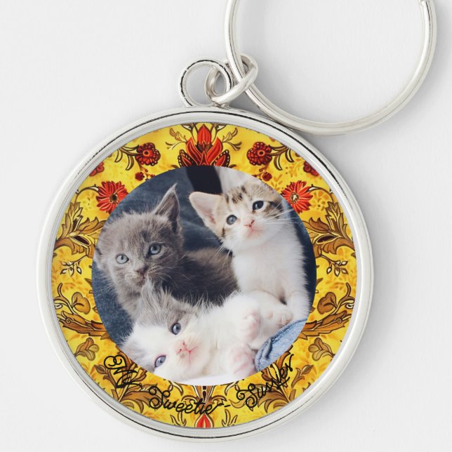 Cute Simple Photo Gift for Cat Dads Keepsake  Key Ring (Front)