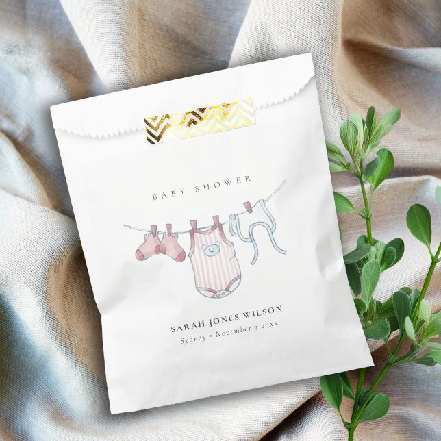 Cute Simple Pink Baby Girl Clothesline Baby Shower Favour Bag (Creator Uploaded)