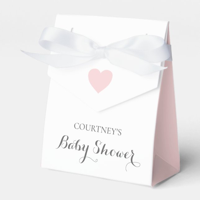 Cute Simple Pink Heart Girl Baby Shower Favour Box (Front Side)