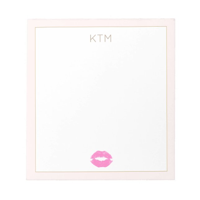 Cute Simple Pink Kiss Monogram Notepad (Front)