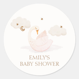 Cute Simple Princess Swan Moon Star Baby Shower Classic Round Sticker