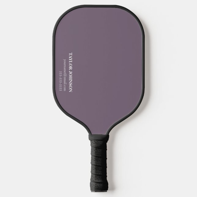 Cute Simple Purple and White Monogram Name + Info Pickleball Paddle (Front)