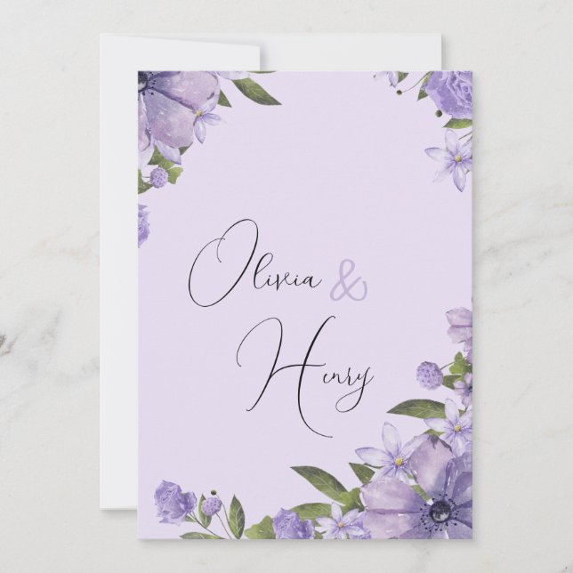 Cute Simple Purple and White Wedding Invitation (Front)