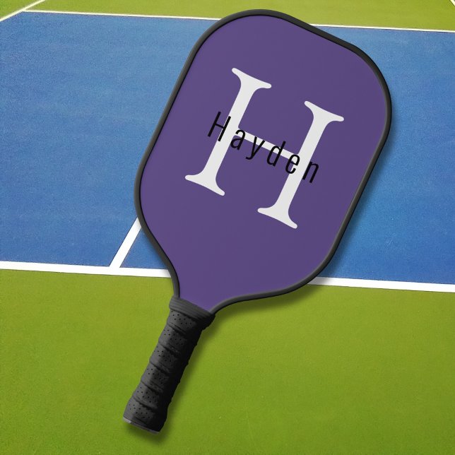 Cute Simple Purple Monogram Name + Initial Pickleball Paddle (Creator Uploaded)