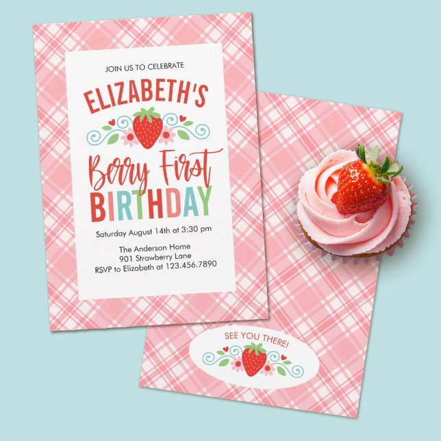 Cute Simple Red Berry Sweet Birthday  Invitation (Berry first birthday party invitations make a sweet theme for a girls first birthday party.)