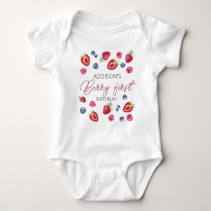 Cute Simple Red Blue Berry Sweet 1st Birthday Baby Bodysuit