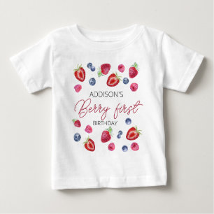 Cute Simple Red Blue Berry Sweet 1st Birthday Baby T-Shirt