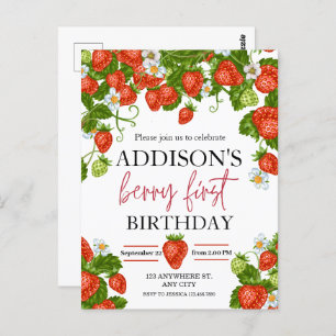 Cute Simple Red Blue Berry Sweet 1st Birthday Postcard