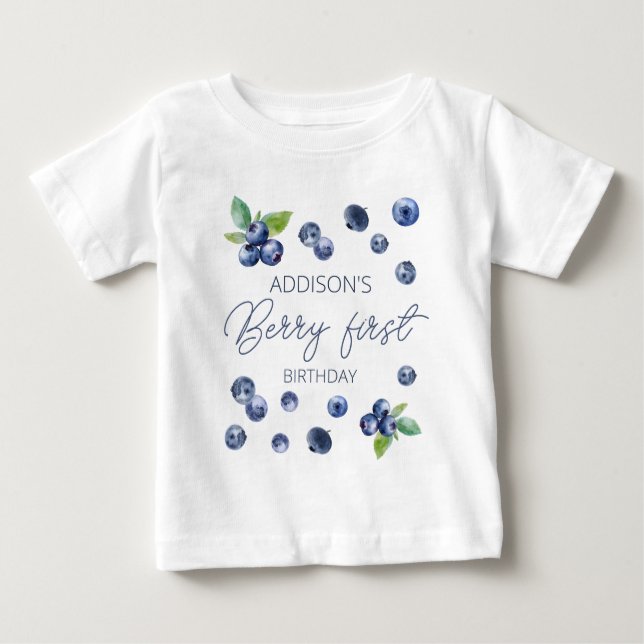 Cute Simple Red Blueberry Sweet 1st Birthday Baby T-Shirt (Front)