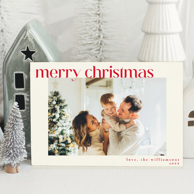 Cute Simple Red Modern Custom Photo Christmas Holiday Card (Creator Uploaded)
