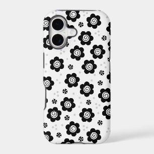 Cute Simple Retro Black White Daisy Swirl Pattern
