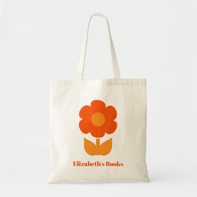 Cute Simple Retro Flower Personalised Orange Tote Bag (Front)