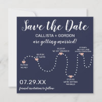 Cute Simple Rose Gold Navy Blue Timeline Wedding