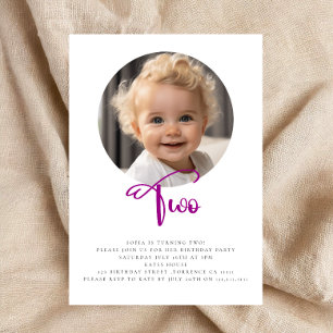 Cute simple second birthday photo invitation
