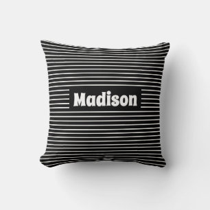 Cute Simple Stripes Black and White Custom Name Cushion
