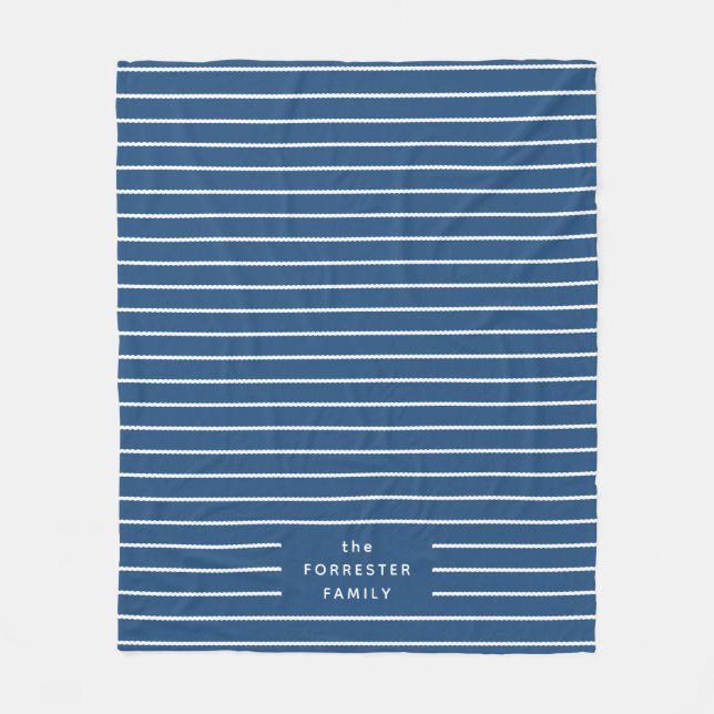 Cute simple stripes blue white family fleece blanket (Front)