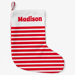 Cute Simple Stripes Red and White Design Name Small Christmas Stocking