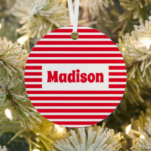 Cute Simple Stripes Red and White Name Circle Metal Tree Decoration