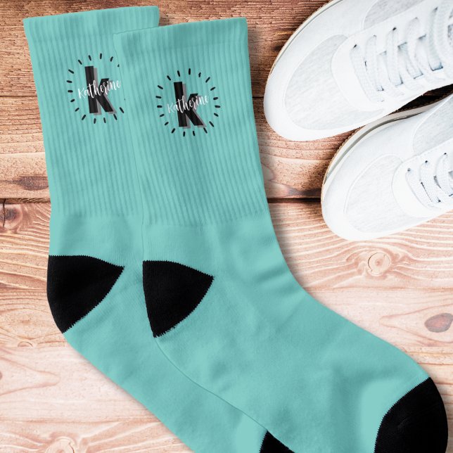 Cute Simple Teal Turquoise Initial Monogrammed Socks (Cute Simple Teal Turquoise Initial Monogrammed Socks)