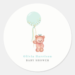 Cute Simple Teddy Bear Baby Shower Classic Round Sticker