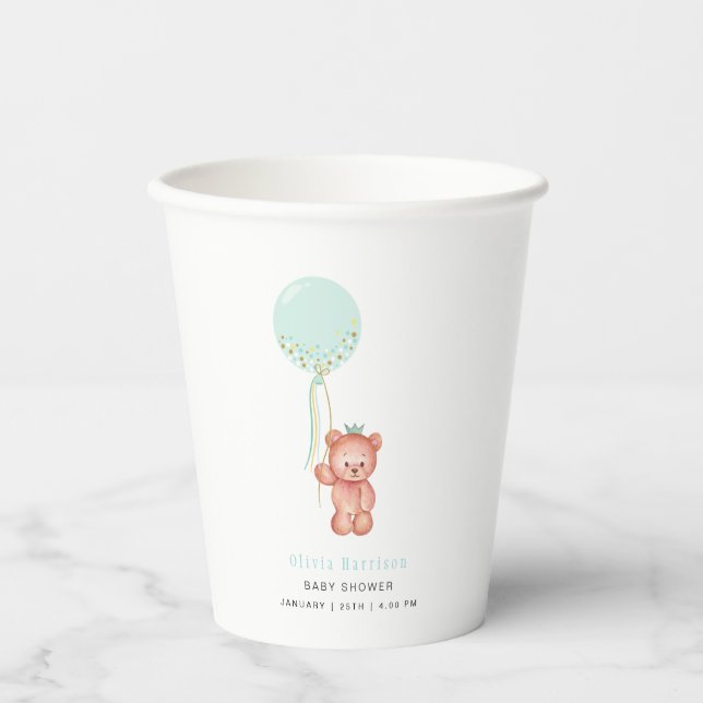 Cute Simple Teddy Bear Baby Shower  Paper Cups (Front)