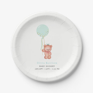 Cute Simple Teddy Bear Baby Shower  Paper Plate