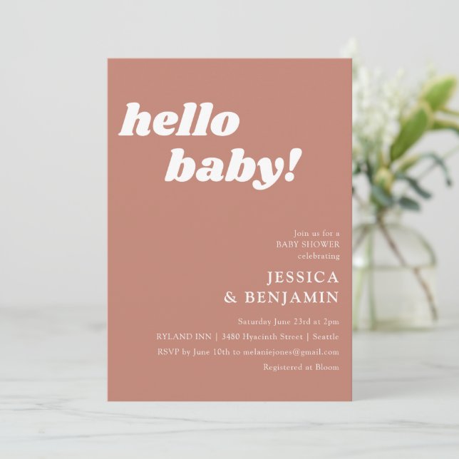 Cute Simple Terracotta Hello Baby Shower  Invitation (Standing Front)