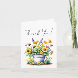 Cute simple thank you watercolor Bees & flowers Card