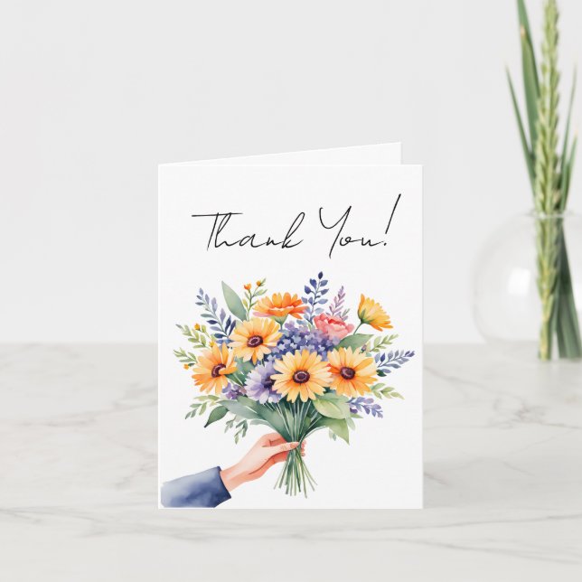 Cute simple thank you watercolor bunch of flowers card (Front)