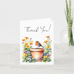 Cute simple thank you watercolor robin & flowers