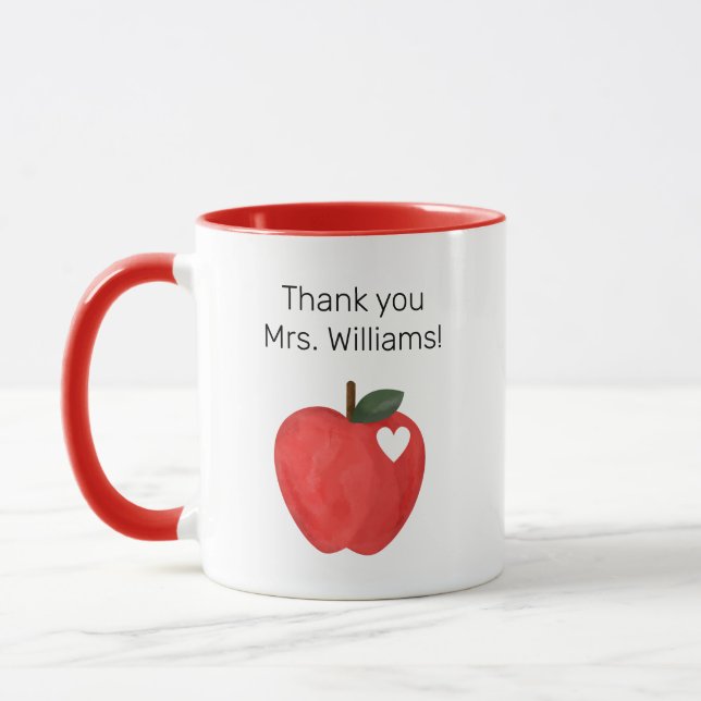 Cute Simple Watercolor apple,Teacher Appreciation Mug (Left)