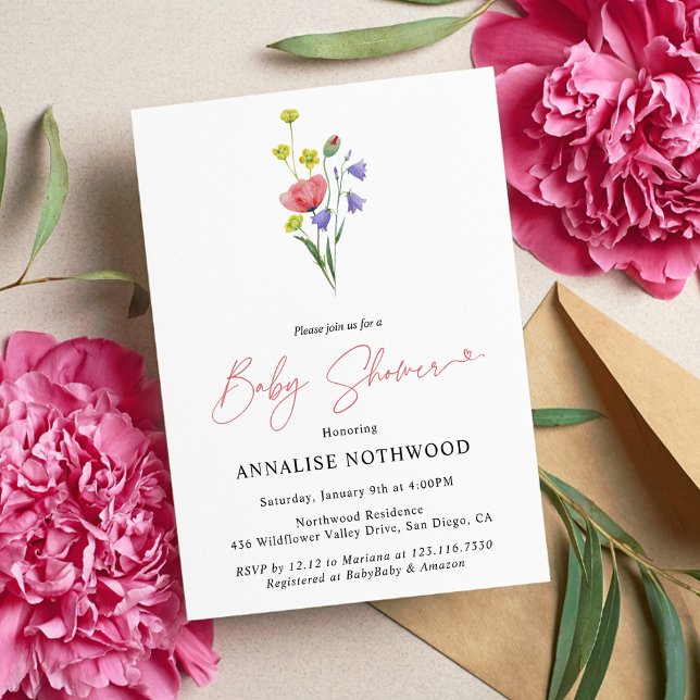 Cute Simple Watercolor Wildflower Baby Shower  Invitation (Creator Uploaded)